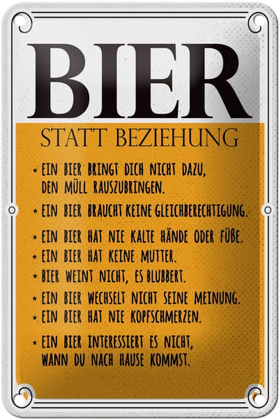 Blechschild Spruch 12x18 cm Bier statt Beziehung 8 Gründe Deko Schild