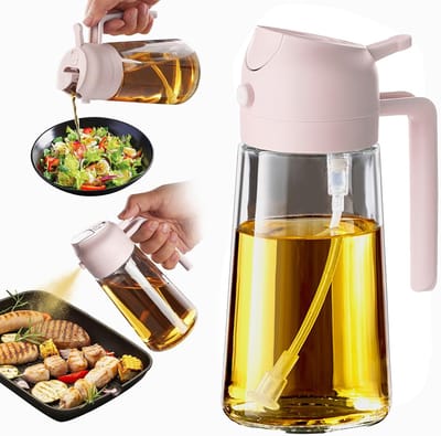 Famanu - Oliedispenser, oliefles, 2-in-1 dispenser en spray, voor olijfolie en azijn, 470 ml, BPA-vrij, voor de keuken, barbecue, salades (1 stuk, Perzik)