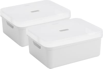 Sunware opbergbox - 2x stuks - 24 liter - wit - kunststof - transparante deksel - 45x35x18 cm - Sigma serie