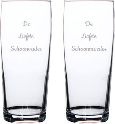 Gegraveerde bierfluitje 19cl De Liefste Schoonvader-De Liefste Schoonmoeder