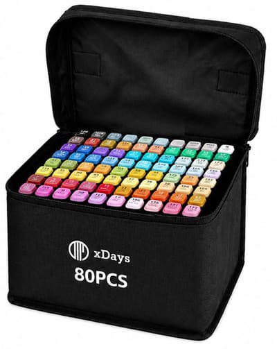 xDays Twinmarkers 80 Stuks – Alcohol Markers – Dual-Tip Stiften – Markeerstiften voor Volwassenen en Kinderen – Inclusief Opbergtas – Fijne en Brede Punt – Kleurstiften – Tekenstiften
