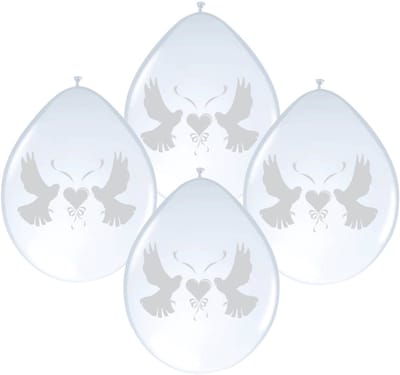 Folat Ballonnen - 8x stuks - wit - met duifjes - bruiloft versiering - feestartikelen