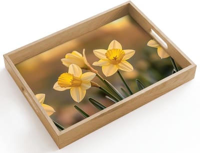 Dienblad hout 40x30 cm - Schootdienblad - Bloemen - Geel - Wazig - Borrelplank rechthoek - Plateau dienbladen