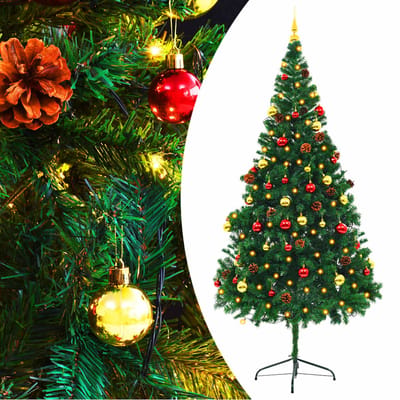 vidaXL - Kunstkerstboom - met - verlichting - en - kerstballen - 210 - cm - groen