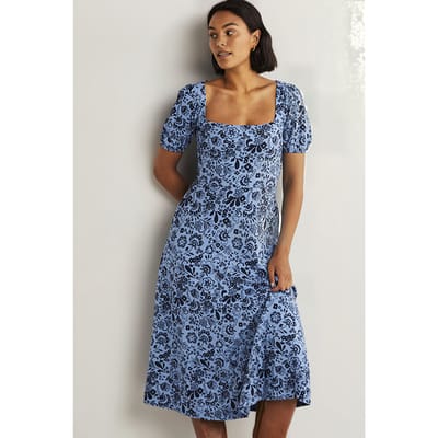 Boden Short Sleeve Jersey Midi Dress Blu Maat: 6P | Midi Jurken Outlet | Dames | Blauw
