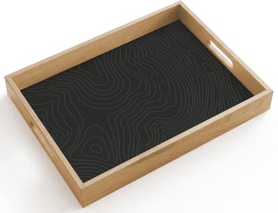 Dienblad hout 40x30 cm - Schootdienblad - Topografische lijnen - Grijs - Abstract - Borrelplank rechthoek - Plateau dienbladen