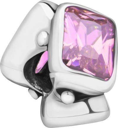 Quiges - 925 - Zilveren - Bedels -Sterling zilver - Beads - Abstract Kraal Charm met Zirkonia Roze - Geschikt – voor - alle bekende merken - Armband Z507