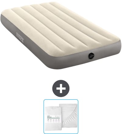 Intex Luchtbed - 1-Persoons - 99 x 191 x 25 cm - Beige - Inclusief en Hoeslaken
