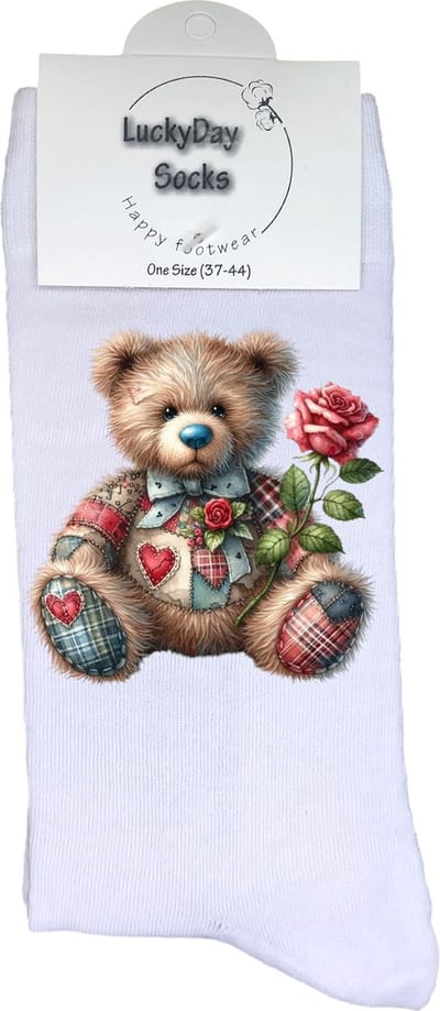 Beige Beer - Knuffel - Opkikker - Grappige sokken - Valentijns cadeau - Verjaardag cadeau - Roos - Sinterklaas cadeau - Leuke sokken - Vrolijke sokken - Kerst Sokken - Vaderdag - Moederdag - Kerstcadeau - Socks die Happy maken - 37-44