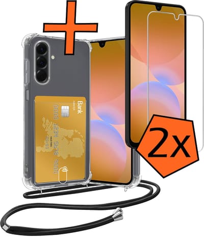 Hoesje Geschikt voor Samsung A26 Hoesje Met Telefoonketting Pasjeshouder Shockproof Case Met 2x Screenprotector Koord - Hoesje Geschikt voor Samsung Galaxy A26 Hoes Met Kaarthouder - Transparant