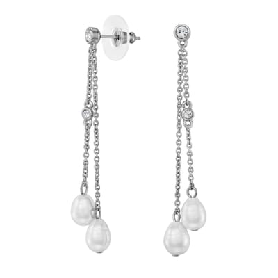 Traveller Oorhangers - Oorbellen Dames - Zilverkleurig - Barokparels - 8 x 6 mm - Wit - Kristal - Geplatineerd - 55 x 6 mm - 114362