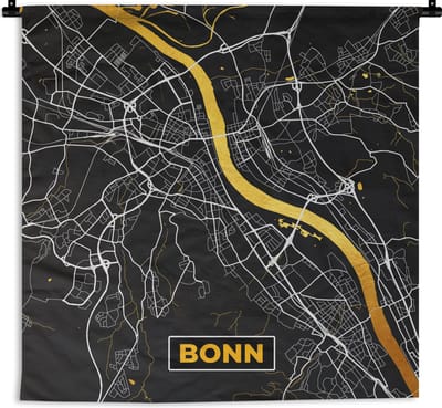 Wandkleed - Wanddoek - Bonn - Stadskaart - Plattegrond - Kaart - Goud - Duitsland - 180x180 cm - Wandtapijt