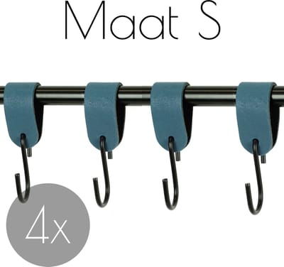 4x S-haak hangers - Handles and more® | PETROL - maat S (Leren S-haken - S haken - handdoekkaakje - kapstokhaak - ophanghaken)