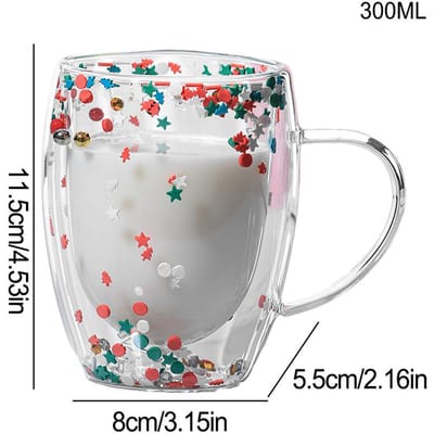 Tasses en verre à double paroi, tasses à café au lait à haute teneur en borosilicate, tasses de Noël, tasse à café à double paroi Quicksand, bouteille d'eau 350ml