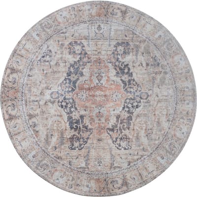 Vloerkleed Mahal Beige 00 Rond ø160 cm - Laagpolig Vloerkleed – Vintage / Klassiek Design