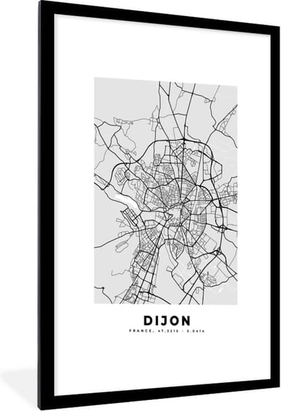 Fotolijst incl. Poster - Plattegrond - Kaart - Stadskaart - Frankrijk - Dijon - 60x90 cm - Posterlijst