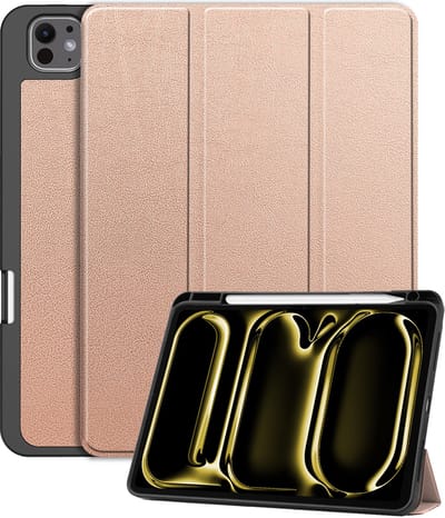 Hoes - Geschikt voor Apple iPad Pro (2024/2025) - 11 inch - Dun & Stevig - Trifold Bookcase - Hard Cover Case - Met Uitsparing Geschikt voor Apple Pencil - Hardcover Book - Tablet Hoesje - Rosé goud