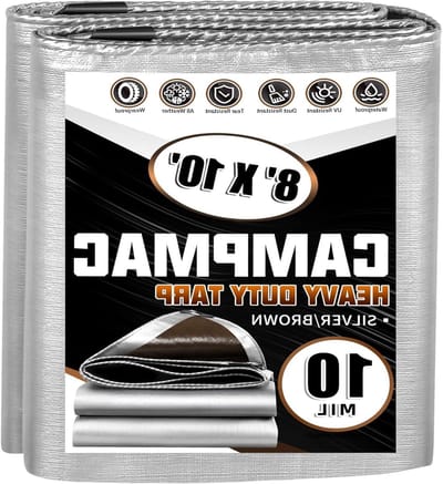Zwaar Dekzeil - Waterdichte Tarp - Buiten Beschermen - 10 Mil Dik - 8 X 10 Ft - Zilver/Bruin