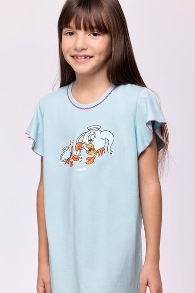 Woody slaapkleed meisjes/dames - licht turquoise - hermietkreeft - 251-10-BDR-S/708 - maat 164