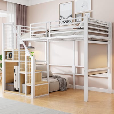 Stapelbed - 90 x 200 cm - Metaal Bedframe - Veiligheidsleuning - Kinderbed - Wit