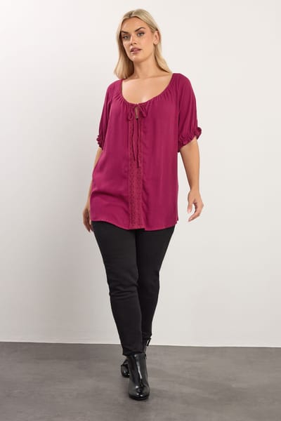 Yours Top Met Gehaakt Detail En Striksluiting In Donkerroze Size 42