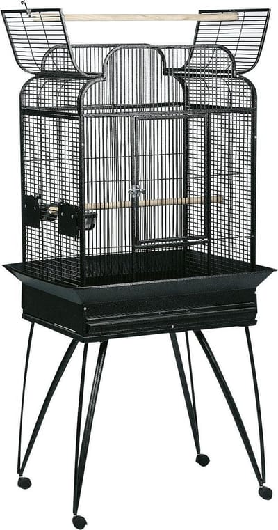 Vogelkooi – Papegaaienkooi Lorre Antraciet 66x51x164cm – stevige metalen kooi met open dak, opvangrand & houten zitstokken