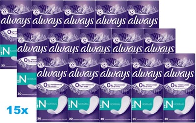 Always Daily Normal Inlegkruisjes – 15 x 30 Stuks – 0% Parfum & Kleurstoffen – Voordeelverpakking