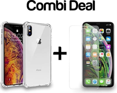 iPhone X | TPU Silicone Hoesje Bumper Case Transparant Shockproof + Tempered Glass Screenprotector | Smartphonica