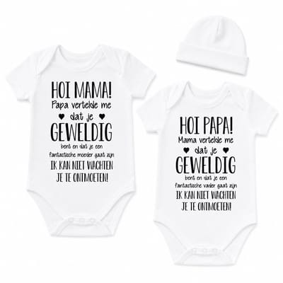 Baby rompertjes set  met mutsje met tekst bekendmaking zwangerschap mama en papa Cadeau voor liefste aanstaande bekendmaken aankondiging bekend maken worden geboorte meisje jongen zwanger unisex  kraamcadeau  babygeschenk babygeschenkset kraampakket