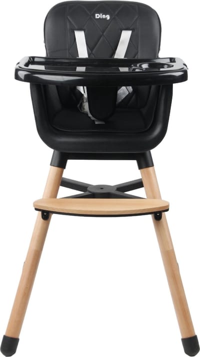 Ding Daily Houten Kinderstoel - Zwart - 6 maanden tot 3 jaar - Tot 20 kg - Hoge en Lage Kinderstoel - Incl. eetblad en veiligheidsgordel