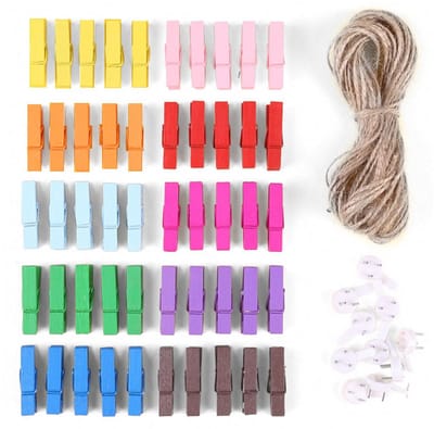 Solidchoice - Dailygoody - Houten wasknijpers - Kleurrijke wasknijpers - Duurzaam en robuust - Mini formaat - Decoratieclips - Perfect voor DIY-projecten - 50 stuks