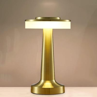 Tafellamp Oplaadbaar - Draadloos en Dimbaar - Touch lamp - Industrieel Design - Nachtlamp Slaapkamer & Woonkamer - 21 cm - Goud