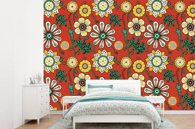 Behang - Fotobehang Design - Bloemen - Hippie - Retro - Breedte 360 cm x hoogte 260 cm