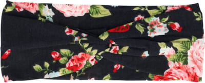 Haarsoires Haarband Twist 8cm – Roos Bloemenprint –Jersey Stof – Zwart - Zachte Knoop Hoofdband - Haaraccessoire voor Dames & Meisjes