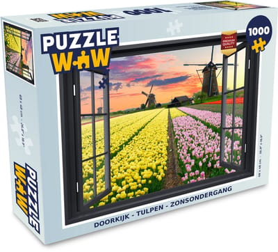 Puzzel Doorkijk - Tulpen - Zonsondergang - Legpuzzel - Puzzel 1000 stukjes volwassenen
