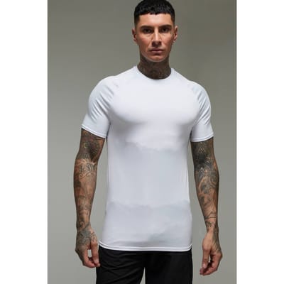 Tall Men's Active Lightweight Essentials Gym Muscle Fit Raglan T-shirt | White | Size Small