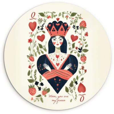 WallCircle® Wandcirkel 120x120 cm - Muurcirkel Speelkaart - Hartenkoningin - Bloemen - Hartjes - Muurdecoratie woonkamer - Wanddecoratie slaapkamer - Kamer decoratie accessoires - Ronde schilderijen XXL