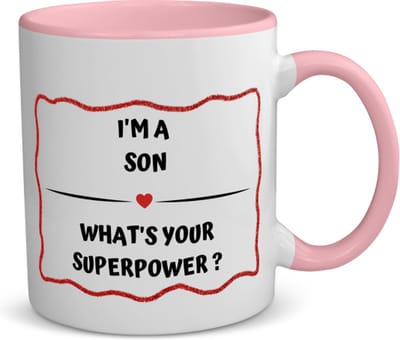 Akyol - i'm a son what's your superpower? koffiemok - theemok - roze - Zoon - super zoon - verjaardag - cadeautje voor zoon - zoon artikelen - kado - geschenk - 350 ML inhoud