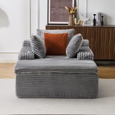Komhtom Slaapbank - Moderne Wolkenbank met Chaise Longue - Comfortabel voor Woonkamer - Grijs met Kussens