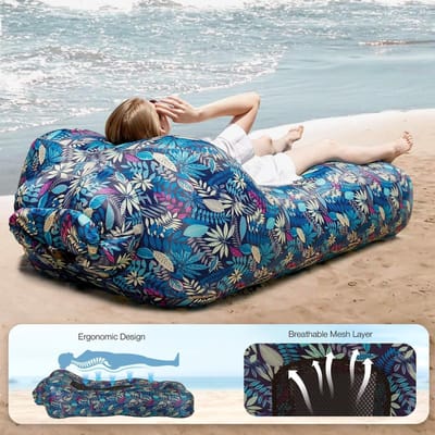Luchtbank draagbare ligstoel met mesh-rug waterdichte campingligstoel voor zwembad en strand reizen - Tropisch blauw