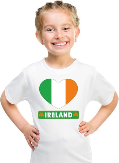 Ierland Supporters t-shirt - kinderen - hartjes vlag - wit - korte mouwen - sport - kleding 110/116