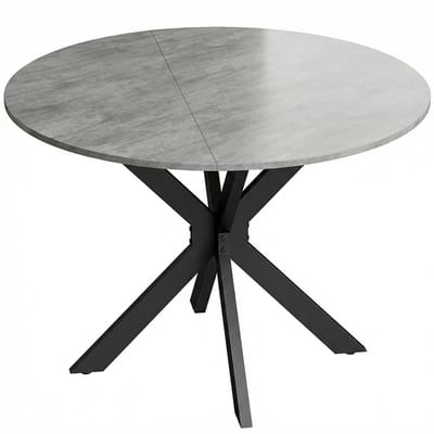 Pugsdrly - Opklapbare eettafel - Ronde opklaptafel - Voor 2-6 personen - Dubbel X-vormig stalen frame - Dik tafelblad - Cementgrijs
