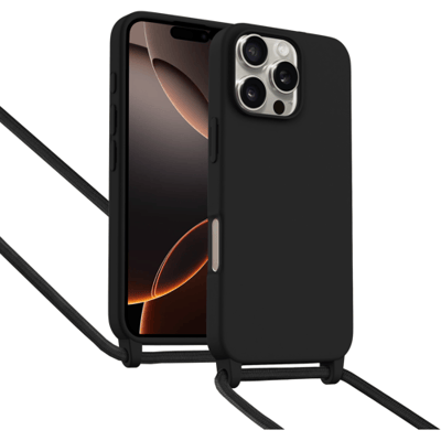 ShieldCase Hoesje met telefoonkoord (zwart) geschikt voor iPhone 16 Pro Max - Telefoonhoesje met koord - Beschermende case - Slanke cover