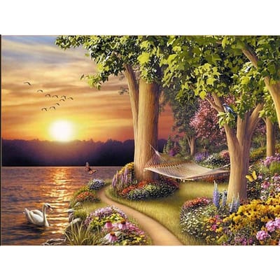 5D DIY Diamond schilderij zonsondergang borduurwerk mozaïek kruissteek strass decoratie 20X30CM beige