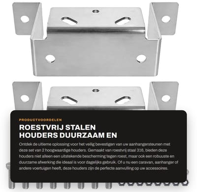 Dailygoods- Houder Roestvrij Staal 316 - 2 Stuks - Aanhangersteun - Parkeersteun - Steunwiel - Duurzaam en Robuust - Steun