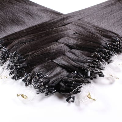 hair2heart Premium Microring Extensions Ruw haar glad - 25 strengen 0,8 g 40 cm 4/0 middenbruin
