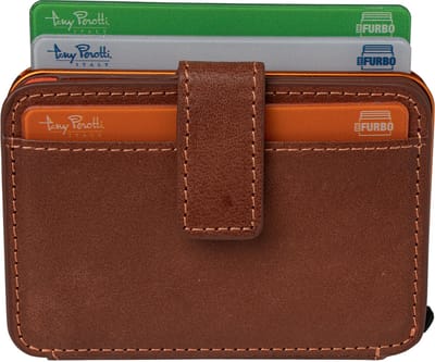 Tony Perotti Furbo EVO RFID leren Pasjeshouder met bankbiljet- en kleingeld vak - Donkerbruin/Oranje