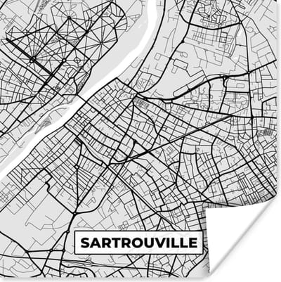 Poster Plattegrond - Kaart - Stadskaart - Frankrijk - Sartrouville - 100x100 cm XXL