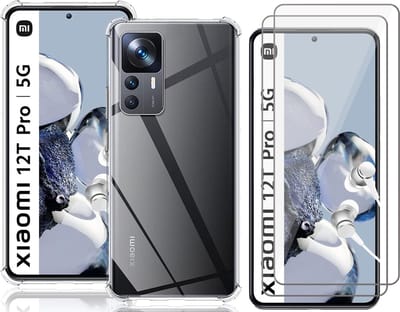 Hoesje geschikt voor Xiaomi 12T / 12T Pro - 2x Screen Protector GlassGuard - Back Cover Case ShockGuard Transparant & Screenprotector