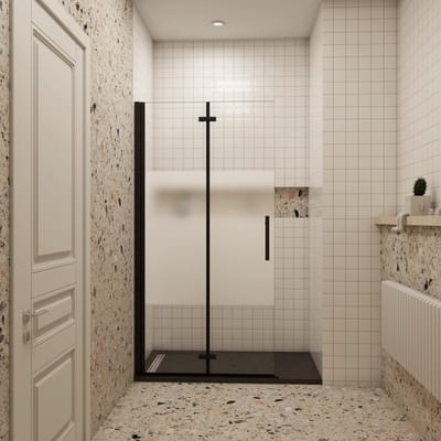 Douchewand-Inloopdouche vouwdeur 105x195cm met matte folie middelban 6mm NANO veiligheidsglas mat zwart profiel
